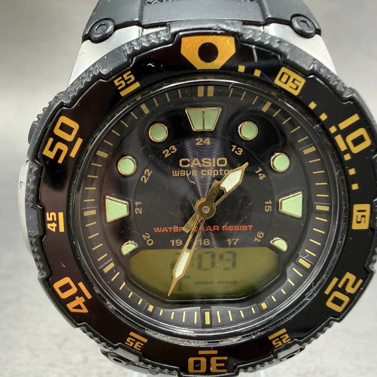 Casio Wave Ceptor Watch Men 45mm Black Dial Steel Ani Digi WVA-107HJ New Battery1
