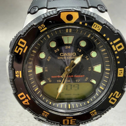 Casio Wave Ceptor Watch Men 45mm Black Dial Steel Ani Digi WVA-107HJ New Battery1