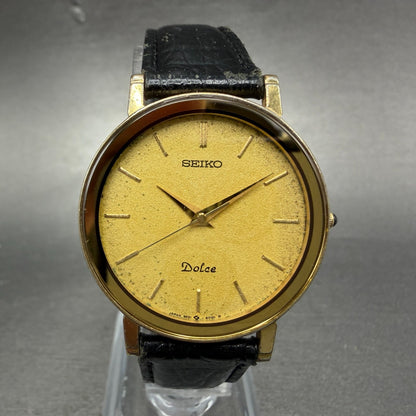 Seiko Dolce Watch Men 31mm Champagne Dial Gold Tone Round 9531-6020 New BatteryA0