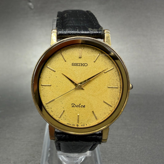 Seiko Dolce Watch Men 31mm Champagne Dial Gold Tone Round 9531-6020 New BatteryA0