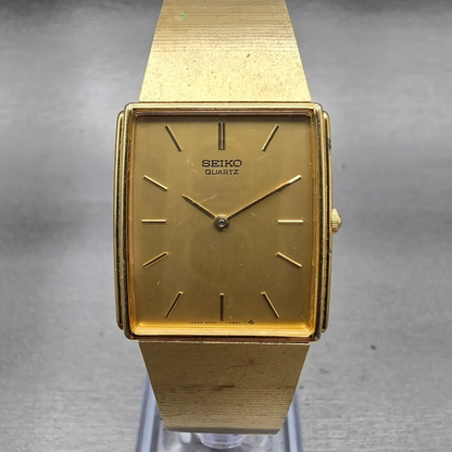 Seiko Tank Watch Men 25mm Gold Dial Gold Tone Rectangle 5P30-5A99 New Batt VTG0
