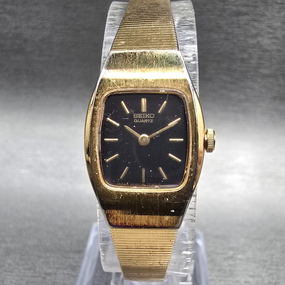 Seiko Watch Women 16mm Brown Dial Gold Tone Rectangle 2C20-5559 New Battery JP0