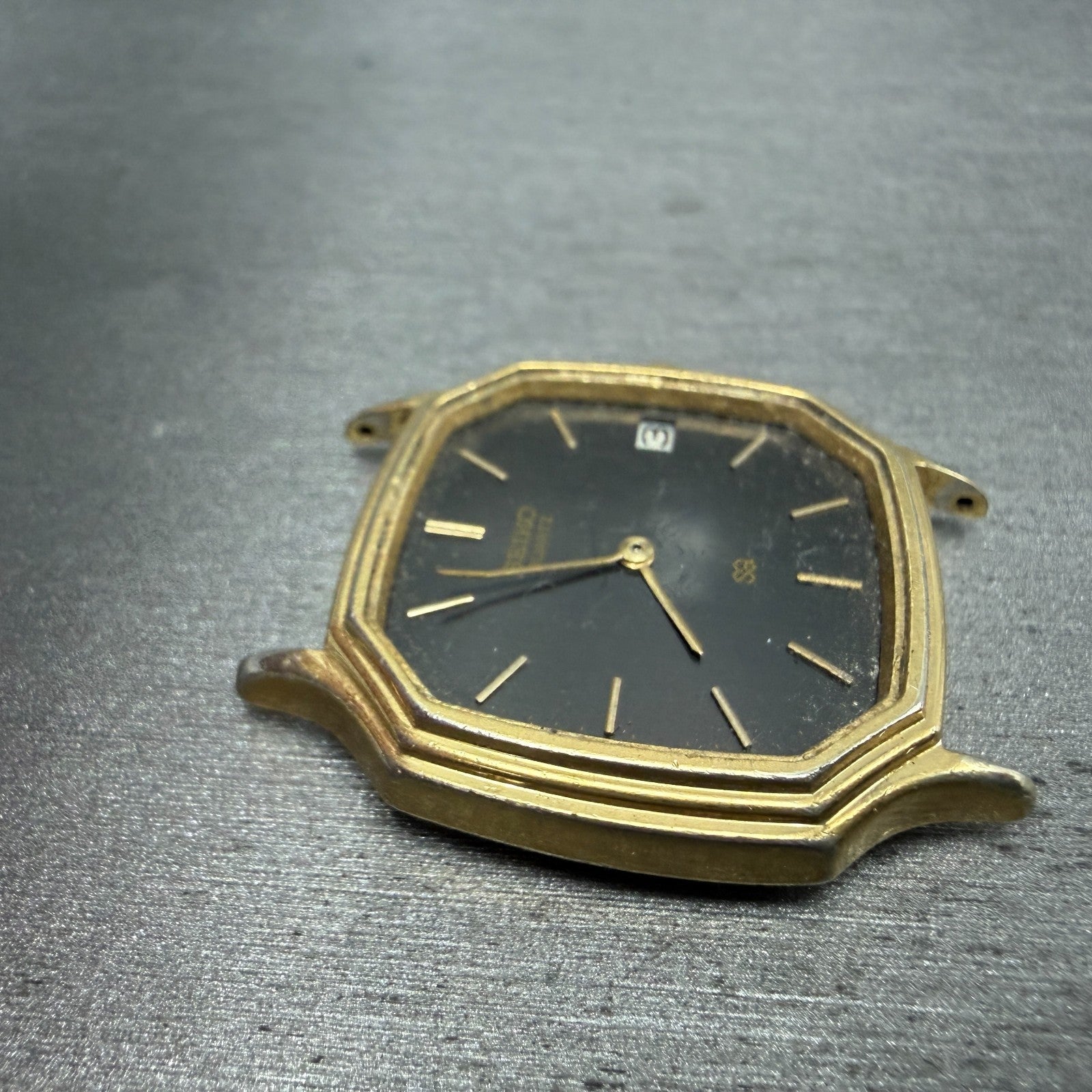 Seiko SQ Watch Men 31mm Black Dial Gold Tone Octagon Date 8222 PARTS Vintage4
