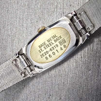 Seiko Watch Women 12mm White Dial Two Tone Rectangle 2E20-6319 New Battery Jp3410