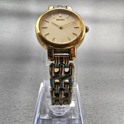 Seiko Watch Women 21mm Champagne Dial Gold Tone Round 1N00-1E09 New Battery VTG5