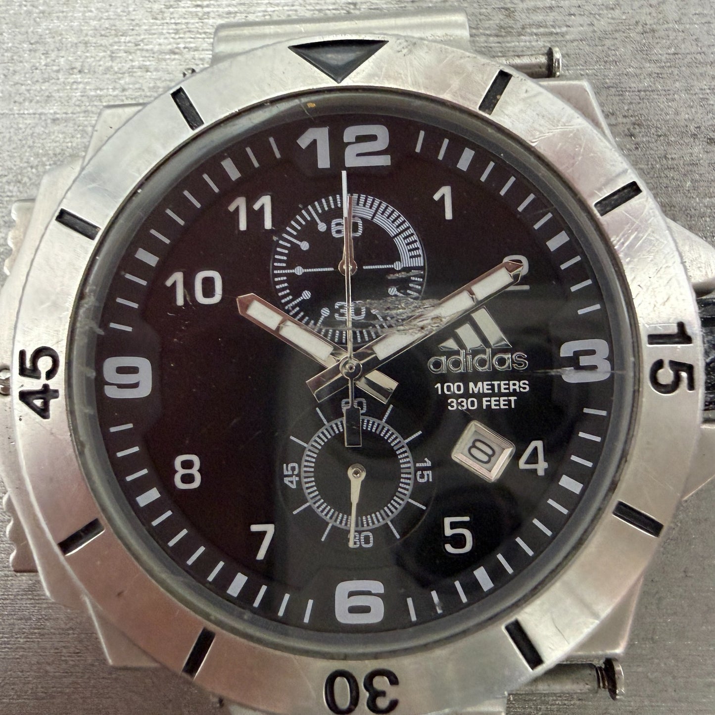 Adidas Chronograph Watch Men 51mm Black Dial Steel Date Round New Batt ADP17861