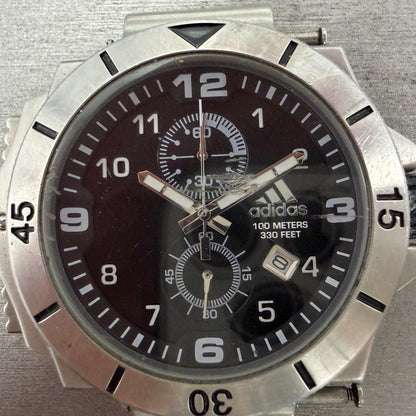 Adidas Chronograph Watch Men 51mm Black Dial Steel Date Round New Batt ADP17861