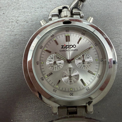 Zippo Pocket Watch Men 49mm Silver Dial Steel Chronograph Round New Battery0