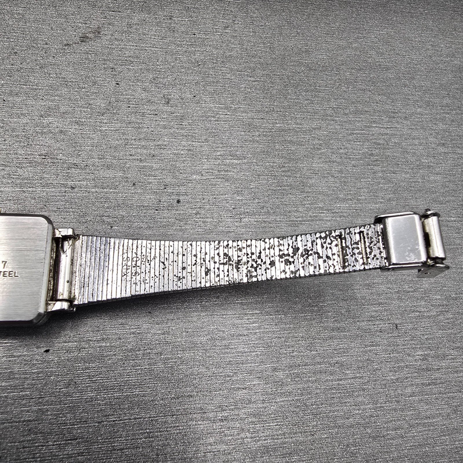 Seiko Watch Women 17mm Blue Dial Silver Tone Gemmed Rectangle 21-3141 Works VTG12