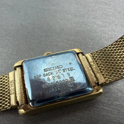 Seiko Tank Watch Women 18mm Champagne Dial Gold Tone 1400-5030 New Battery VTG9