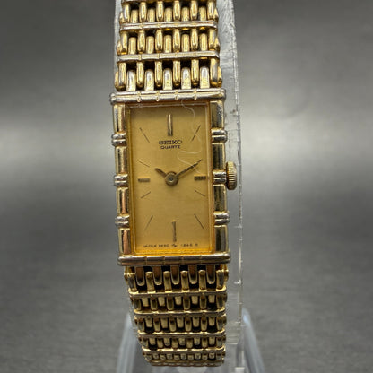 Seiko Tank Watch Women 12mm Champagne Dial Gold Tone 2e20-5079 New Battery HN40