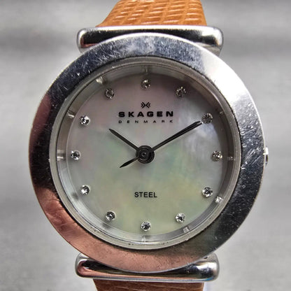 Skagen Watch Women 25mm MOP Dial Silver Tone Round 107SSLVW1 New Battery1