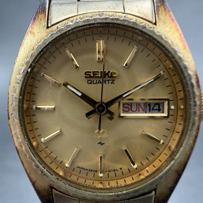 Seiko SQ Watch Women 25mm Champagne Dial Gold Tone Daydate 2626-0159 New Batt JH1