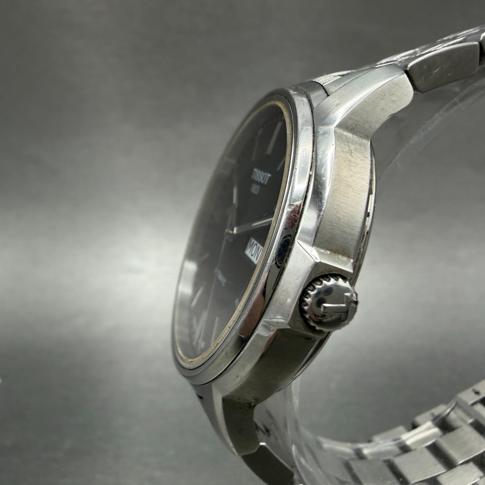 Tissot Automatic III Watch Men 39mm Black Dial Steel Daydate Round Runs W/Box3