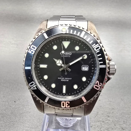 Casio Watch Men 40mm Black Dial Two Tone Date Round MTD-1010 New Battery Vintage0