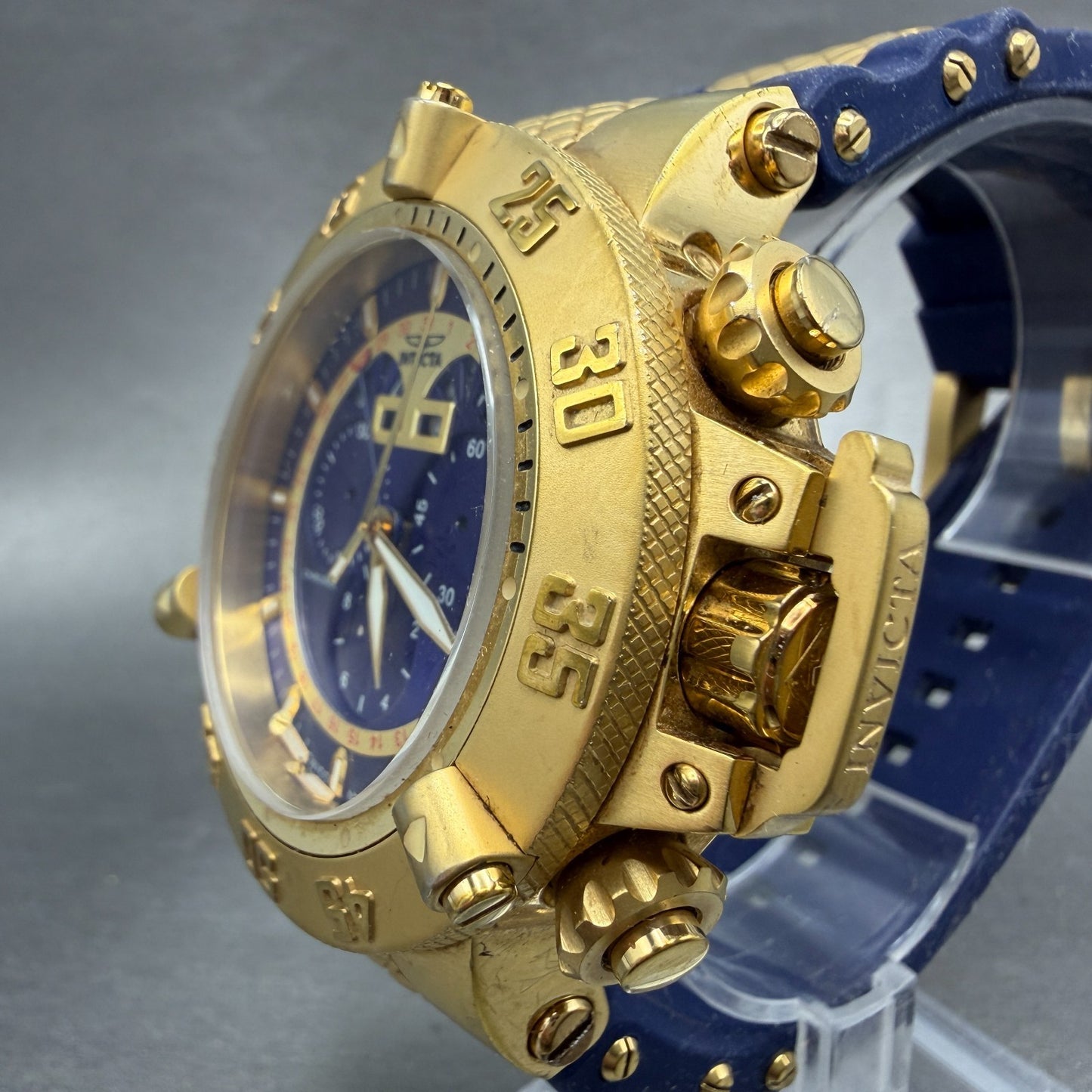 Invicta Sub Aqua Triple Calendar Watch Men 50mm Blue Dial Gold Tone 5698 PARTS3