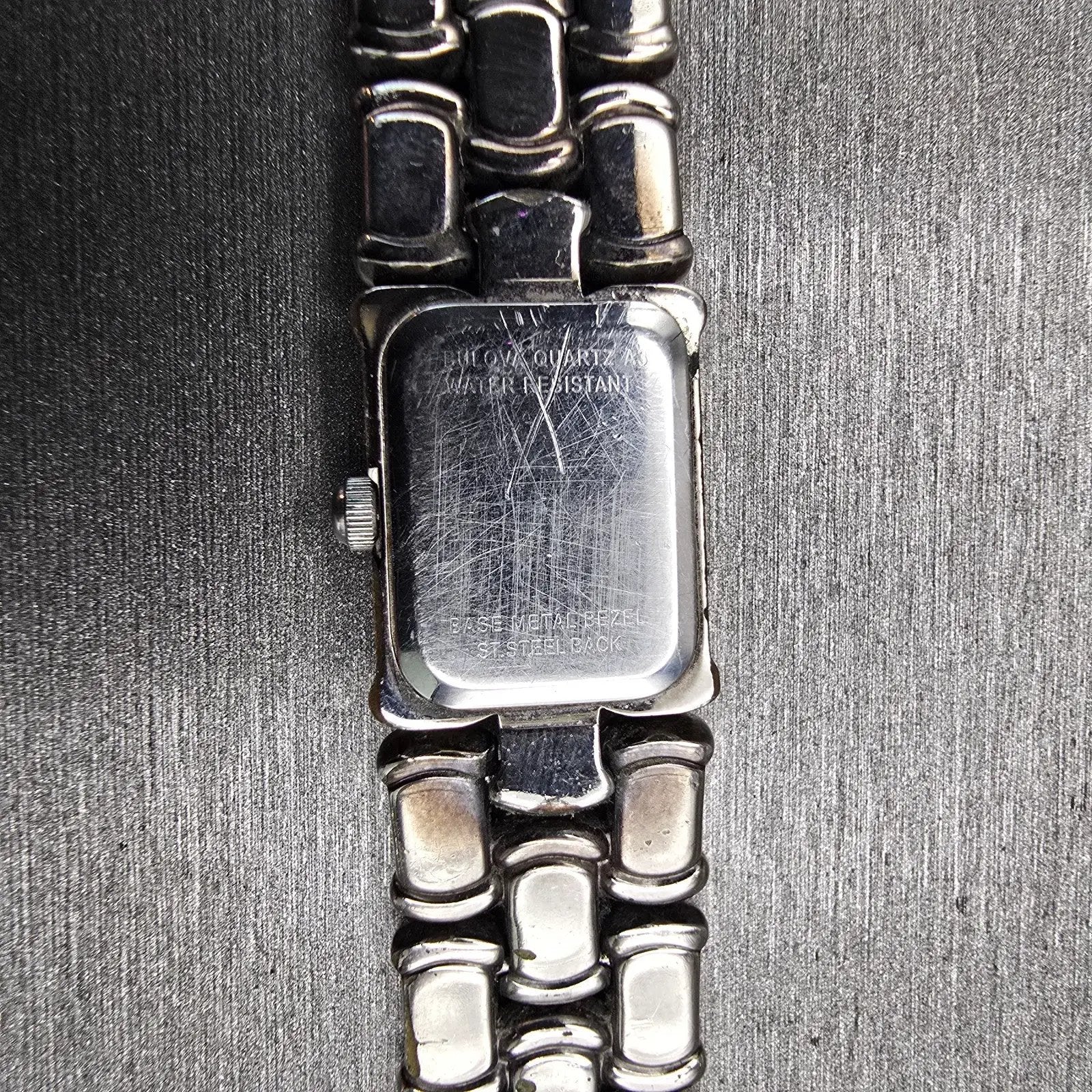 Bulova Watch Women 14mm Silver Dial Silver Tone Rectangle New Battery 96L80 VTG10