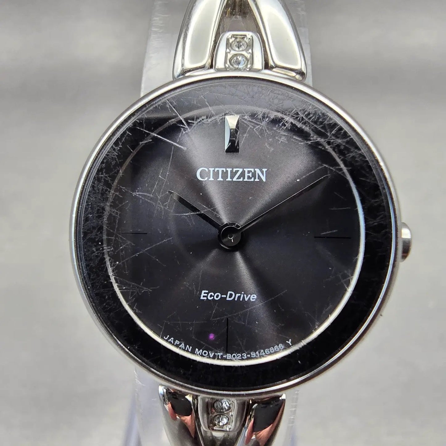 Citizen Eco-Drive Watch Women 23mm Black Dial Silver Tone B023-S100526 Works1