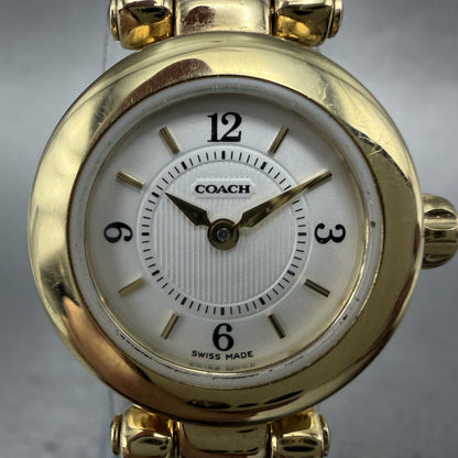 Coach Watch Women 22mm White Dial Gold Tone Round Leather W006 New Battery1