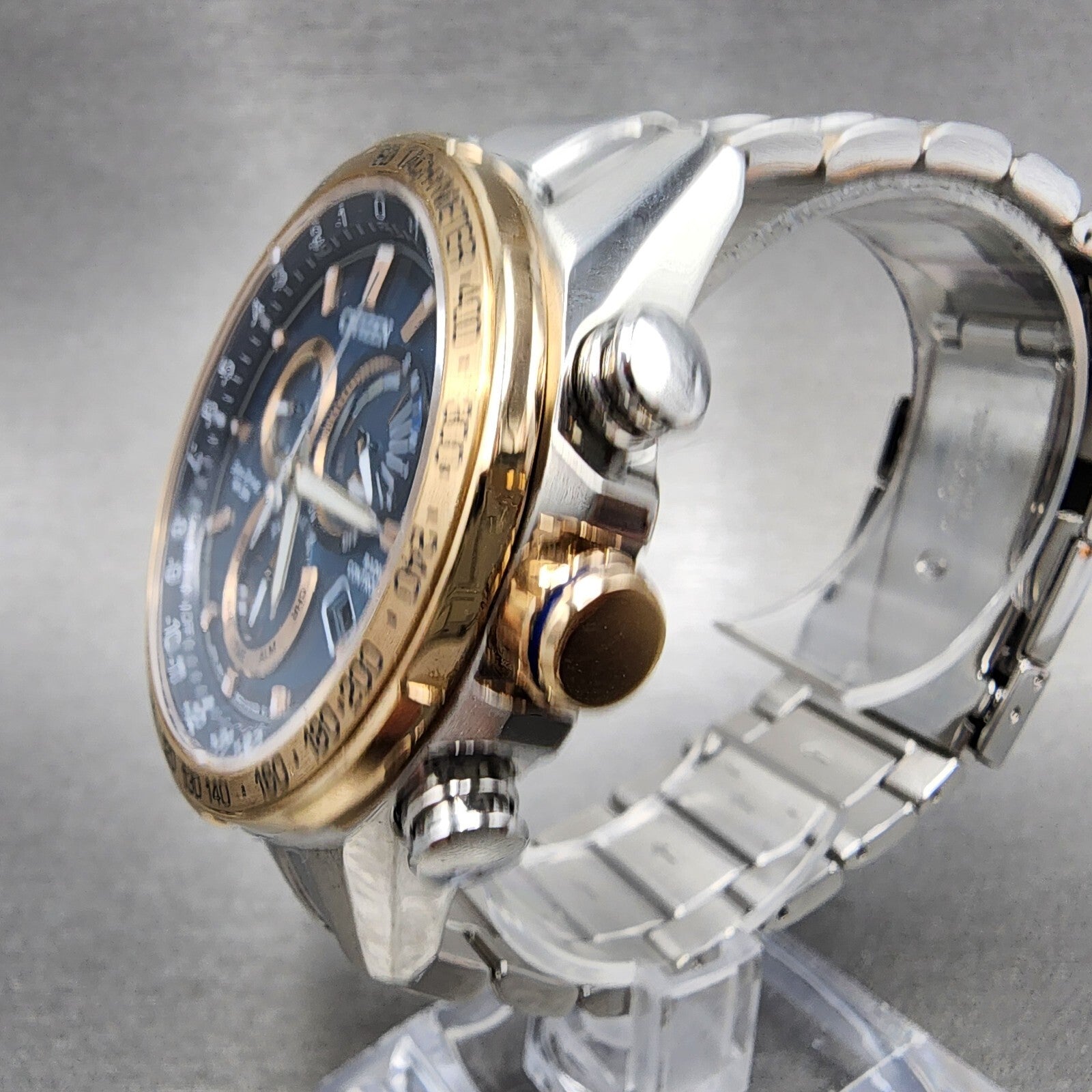 Citizen EcoDrive PCAT Watch Men 43mm Blue Dial Two Tone Alarm Chrono CB591659L2