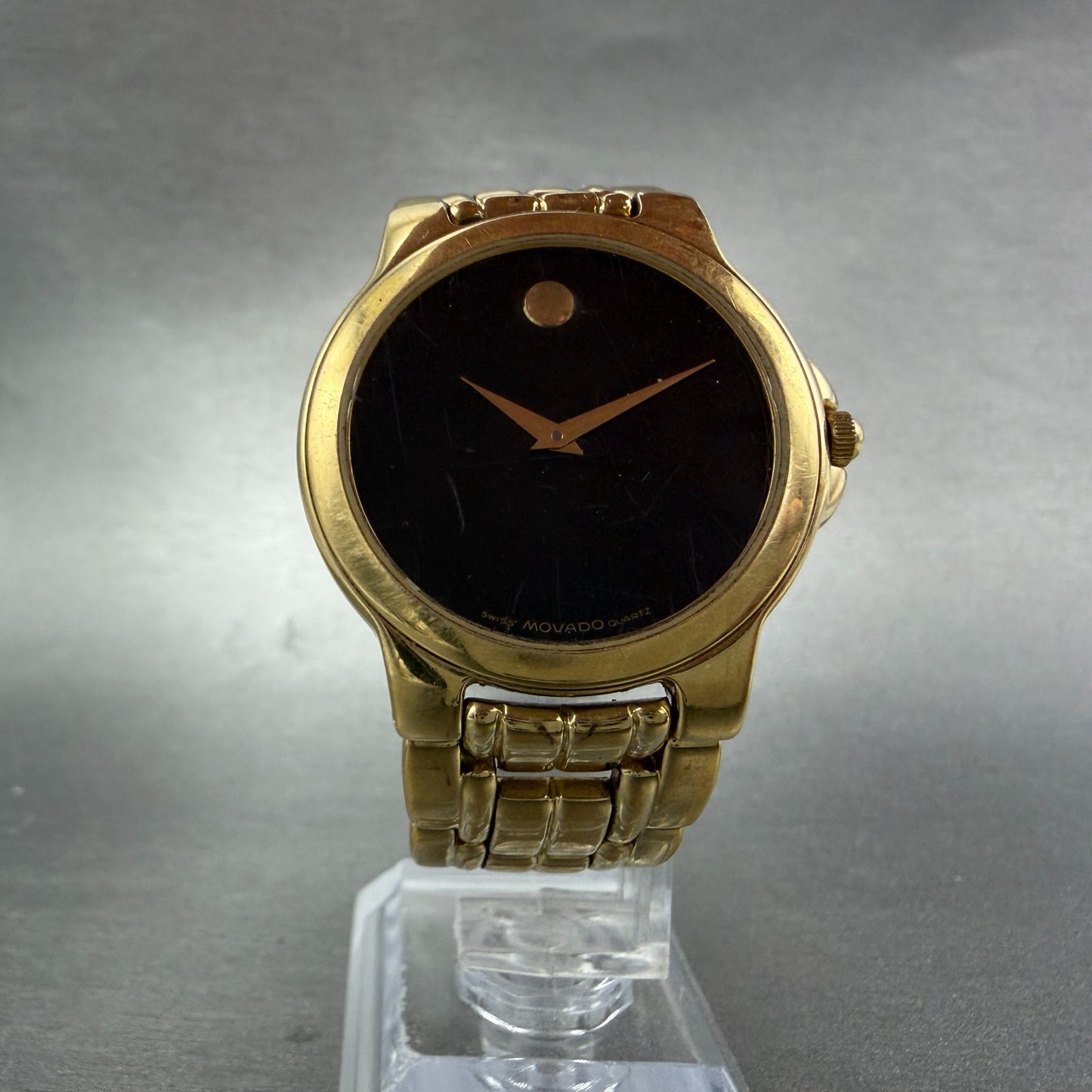 Movado Museum Watch Men 34mm Black Dial Gold Tone Round 88-E4-9885 New Battery5