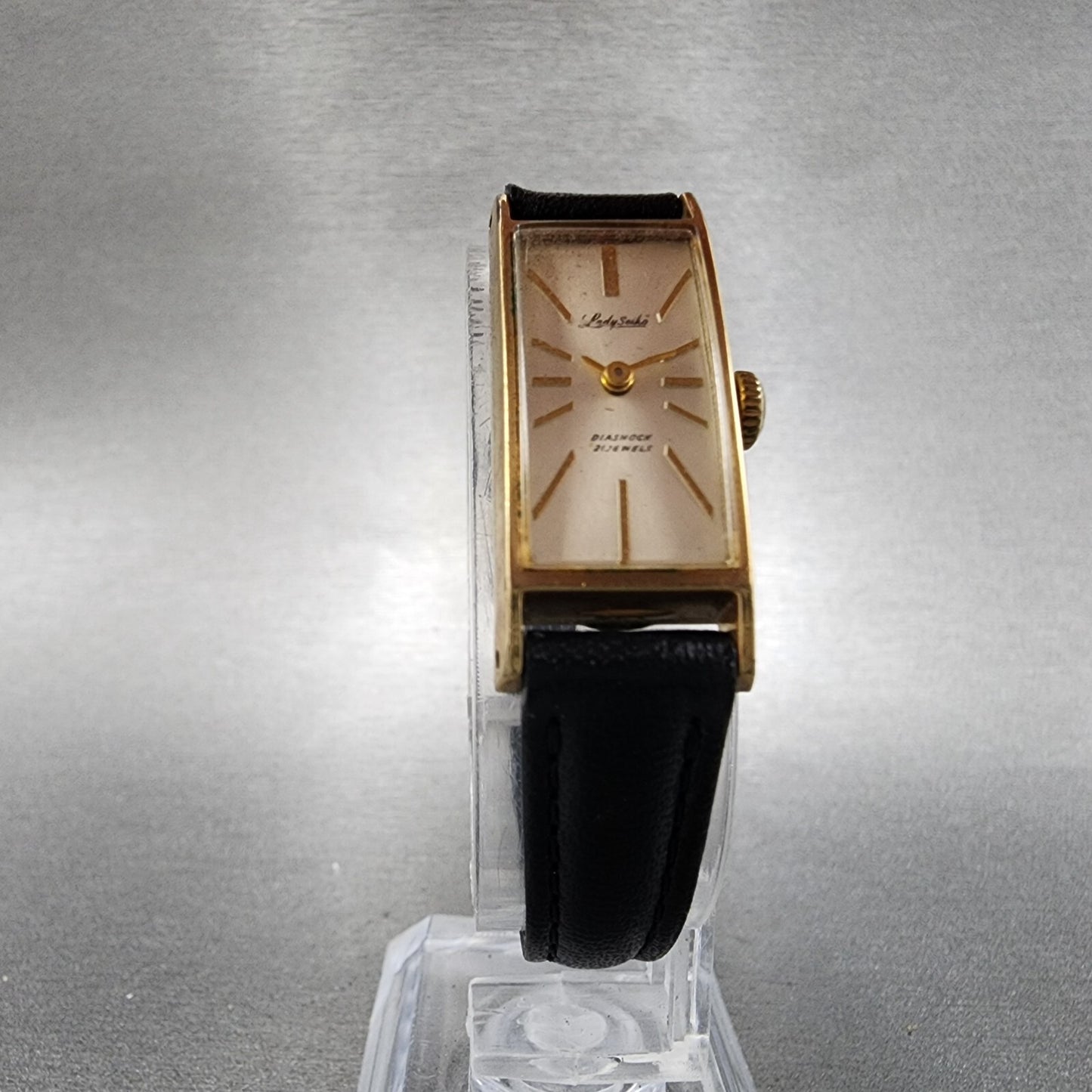 Seiko Lady Seiko Tank Watch Women 14mm Silver Dial Gold Tone Manual 4045H Runs6