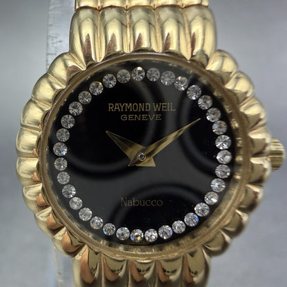 Raymond Weil Nabucco Watch Women 21mm Black Dial Gold Plated Round 3759 New batt1