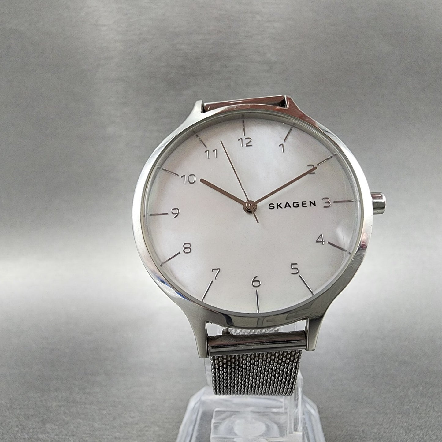 Skagen Anita Watch Women 36mm MOP Dial Steel Round Mesh Band New Battery5
