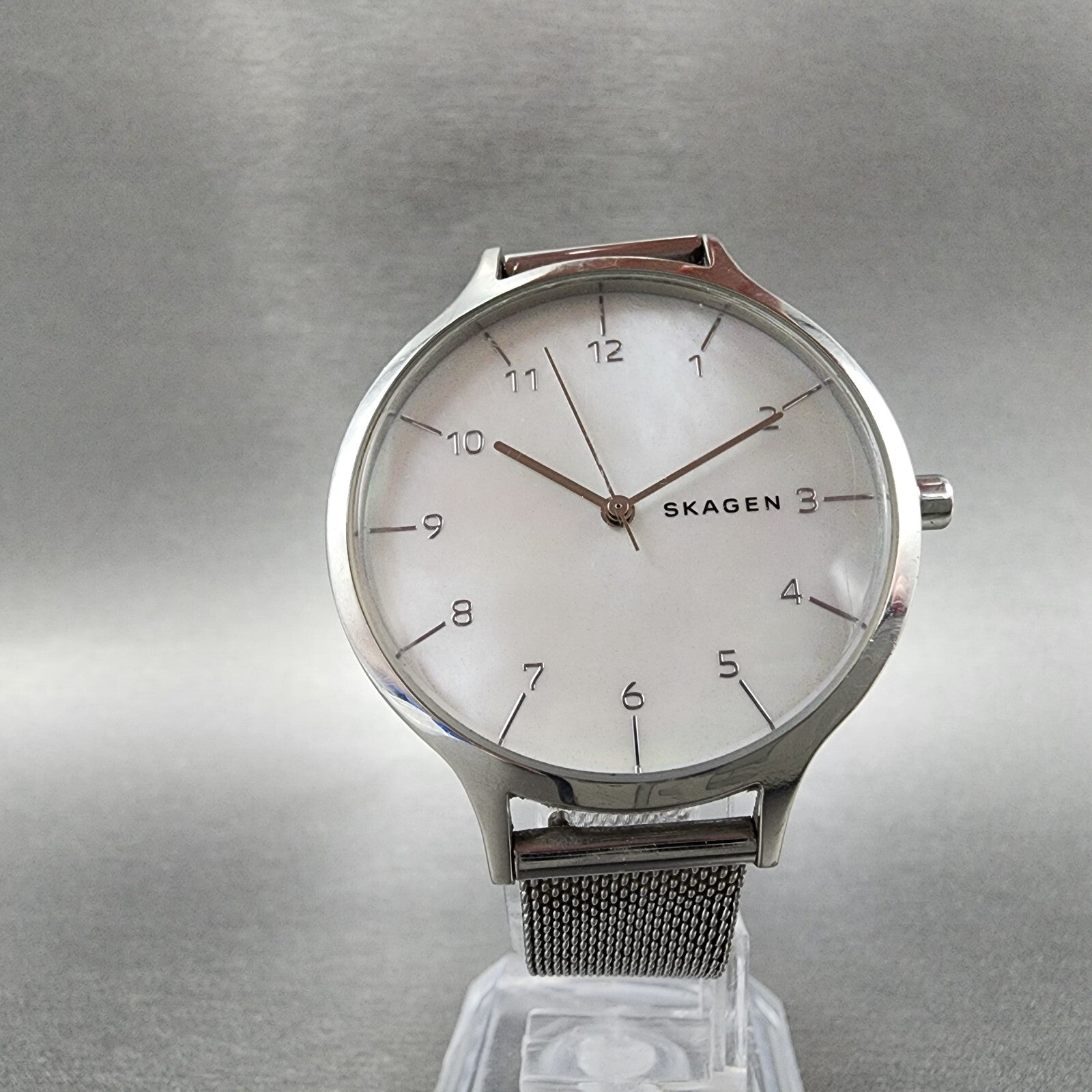 Skagen Anita Watch Women 36mm MOP Dial Steel Round Mesh Band New Battery5