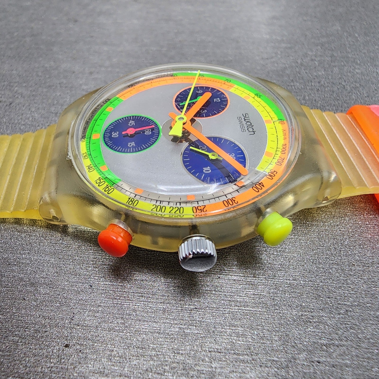 Swatch Jelly Stag Chrono Watch Men 37mm Silver Dial Clear Tone READ!!!! New Batt3