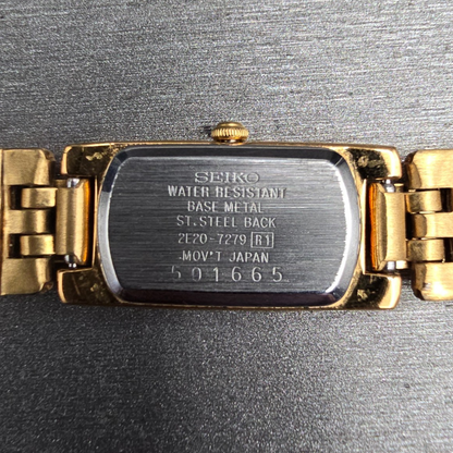Seiko Tank Watch Women 13mm MOP Dial Gold Tone Rectangle 2E20-7279 New Battery10