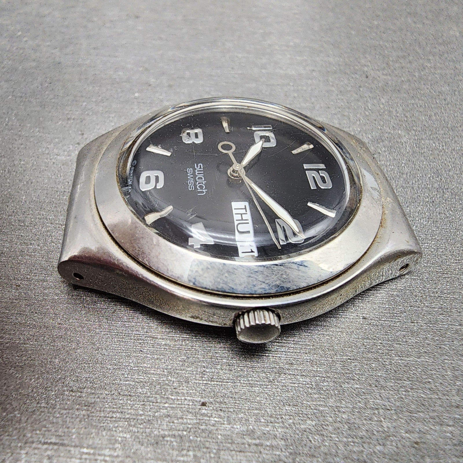 Swatch irony Watch men 38mm Black Dial Steel Daydate Round YGS737 New Battery5