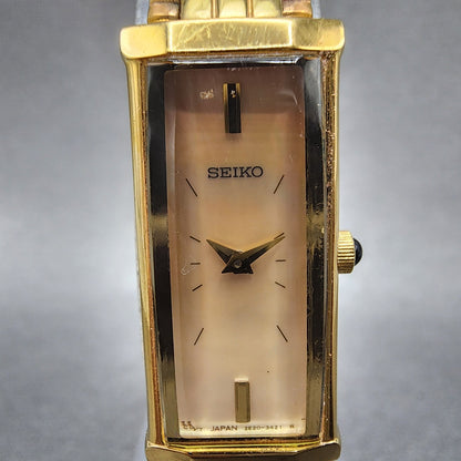 Seiko Tank Watch Women 14mm MOP Dial Gold Tone Rectangle 2e207609 New Battery1