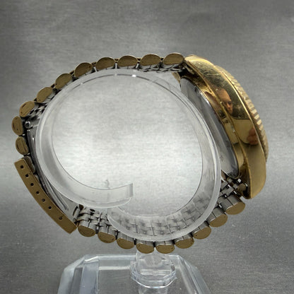 Elgin President Watch Men 38mm Gold Dial Gold Tone Daydate Round New Battery ABC8