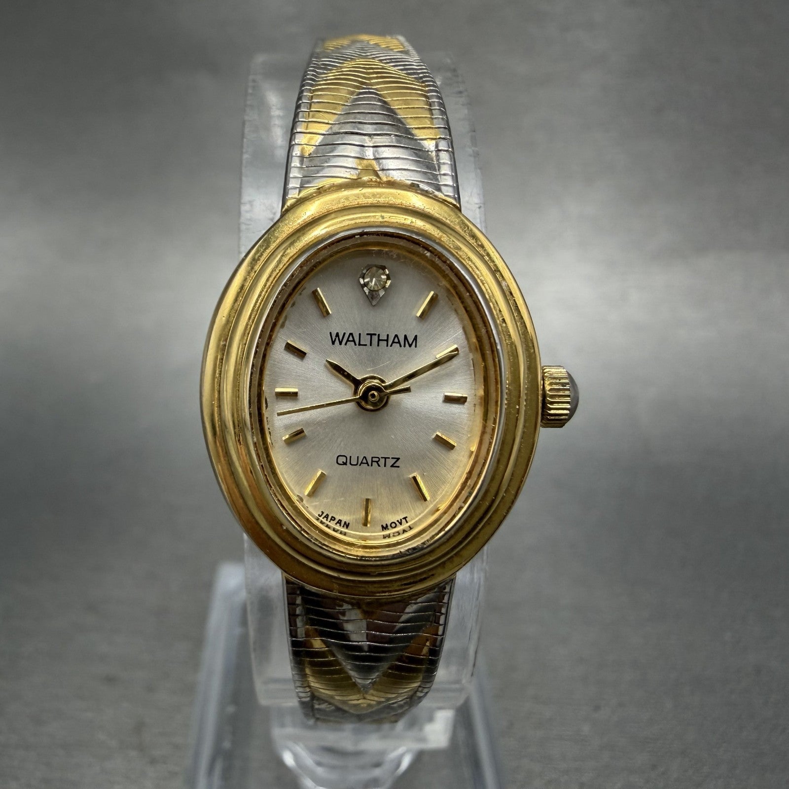 Waltham Watch Women 18mm Silver Dial Two Tone Oval Mesh Band New Battery VTG0