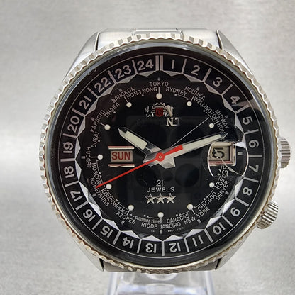 Orient King Master World Time Watch Men 42mm Black Dial Steel Daydate EM6FC31