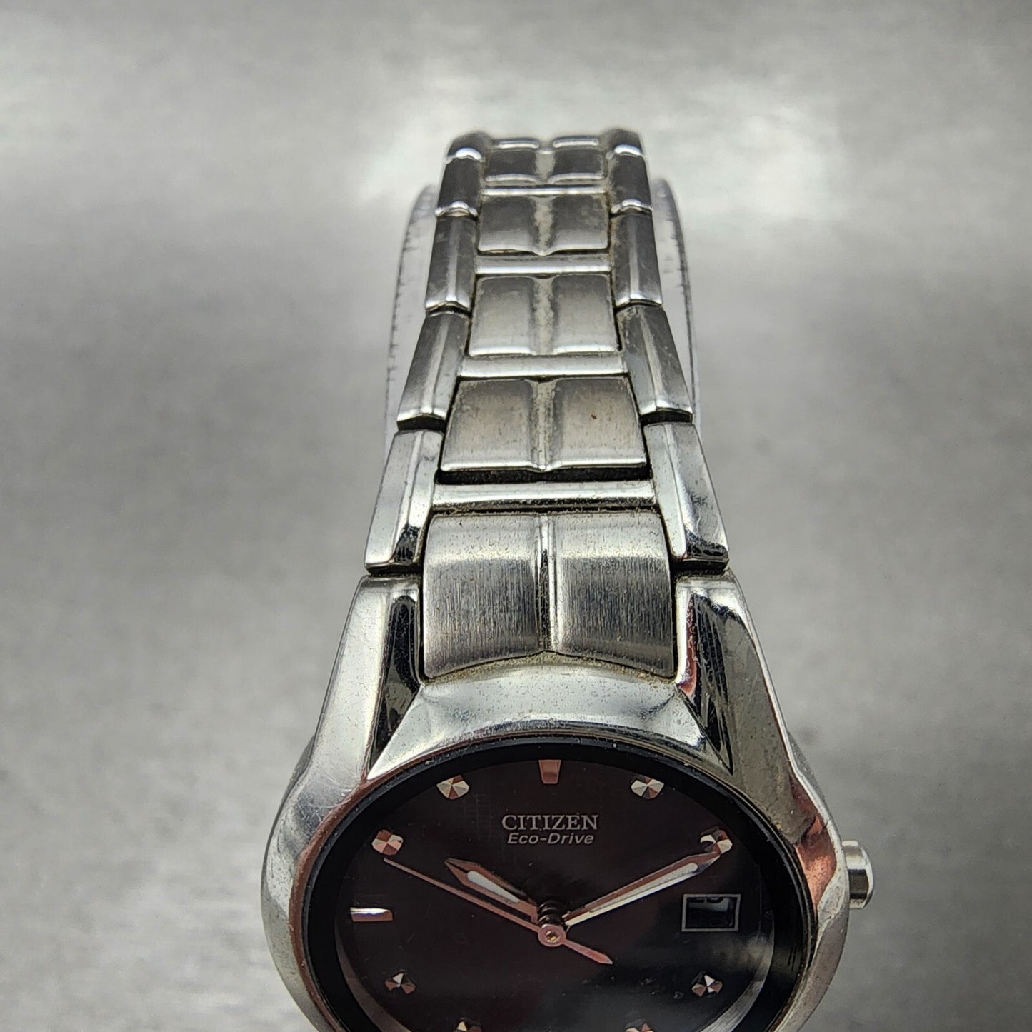 Citizen EcoDrive Watch Women 26mm Black Dial Steel Date Round E011S058503 Runs4
