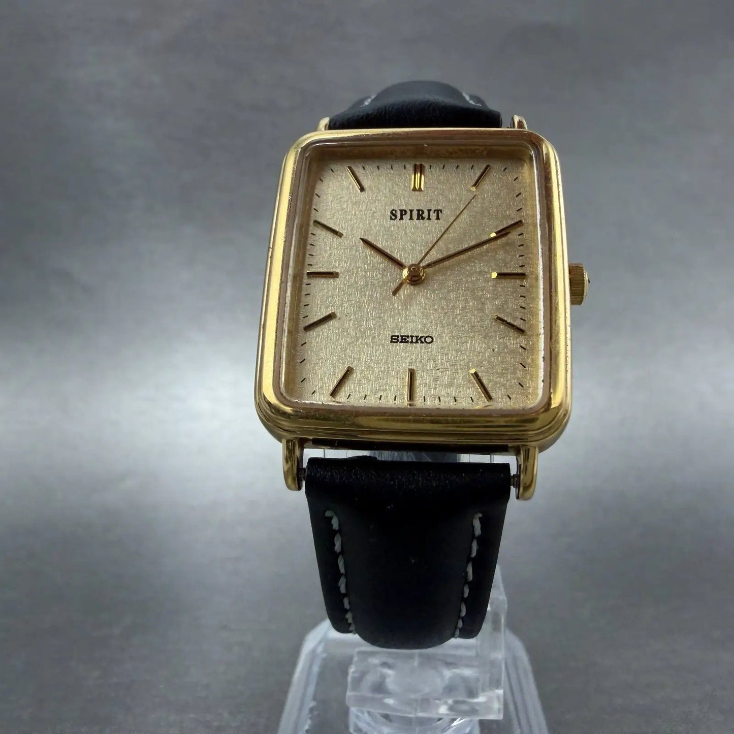 Seiko Spirit Tank Watch Men 26mm Champagne Dial Gold 5e21-5b50 New Battery HN75
