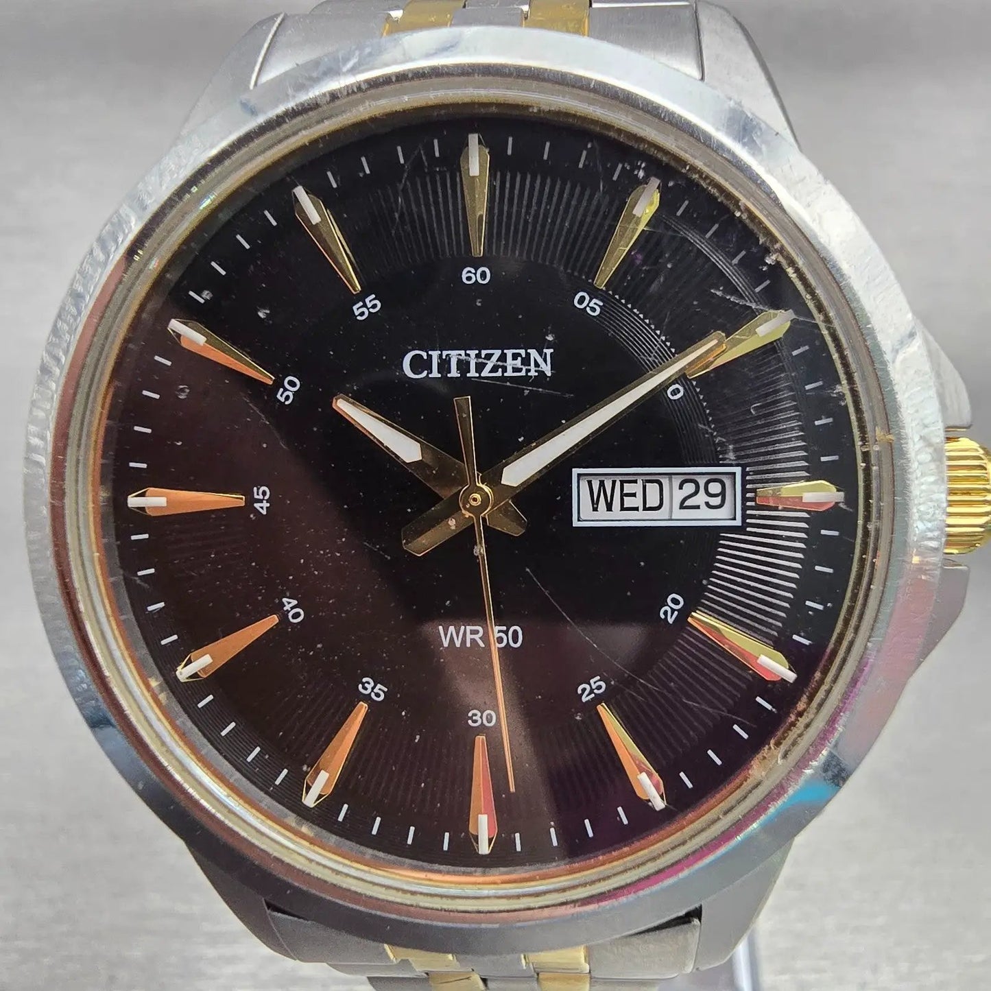 Citizen Watch Men 40mm Black Dial Silver Tone Daydate 1502-S097843 New Battery1