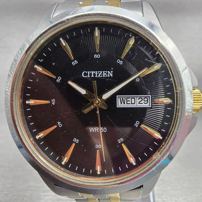 Citizen Watch Men 40mm Black Dial Silver Tone Daydate 1502-S097843 New Battery1