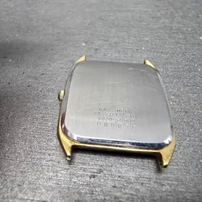 Seiko Tank Watch Men 27mm Champagne Dial Gold Tone Rectangle 6020-5409 PARTS VTG14