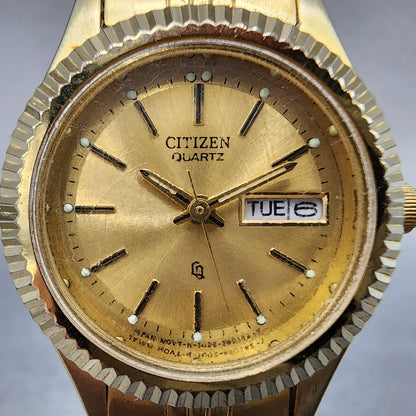 Citizen CQ Watch Women 25mm Champagne Dial Gold Tone Daydate 1002R15101 NewBat1