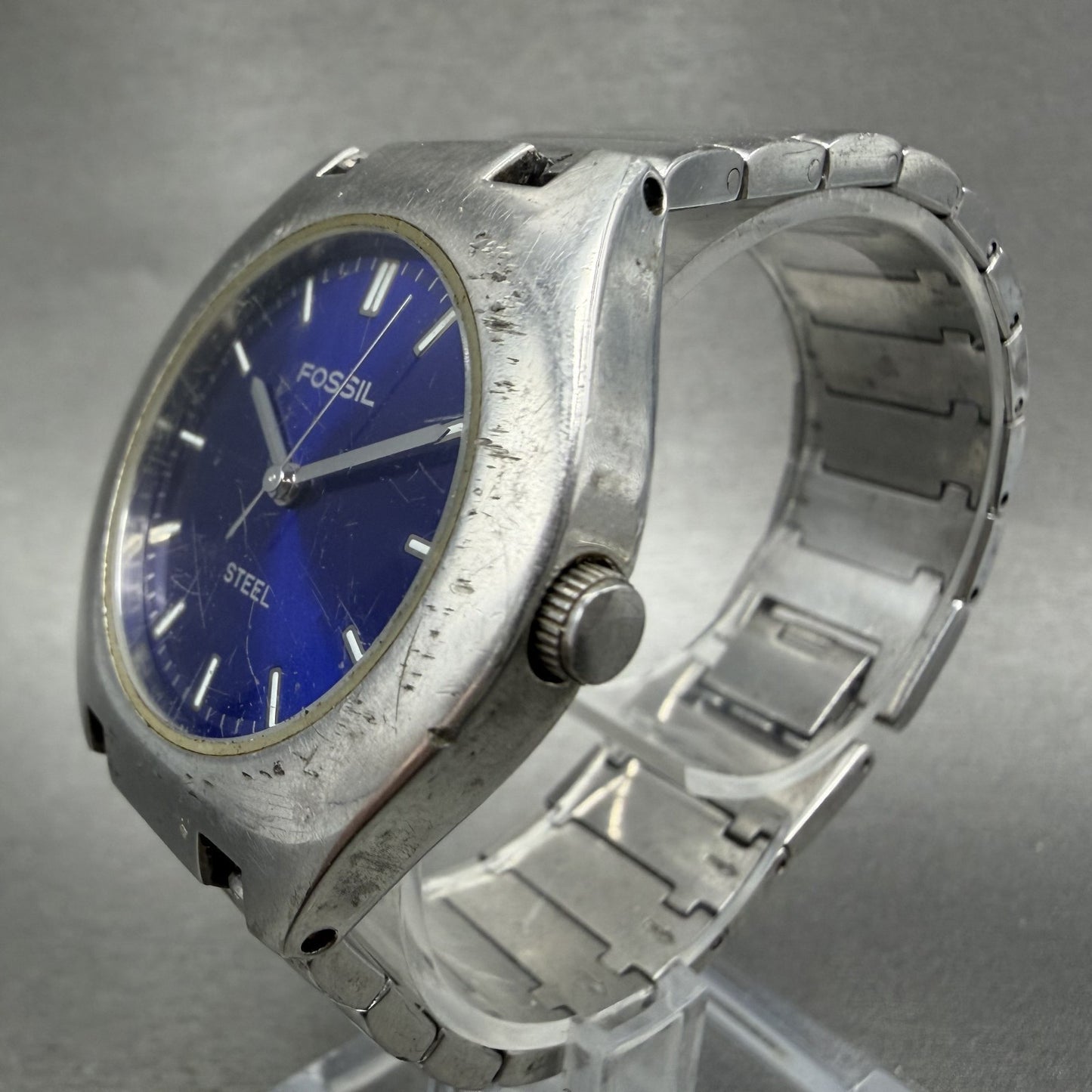 Fossil Steel Watch Men 36mm Blue Dial Silver Tone Round FS2541 New Battery2