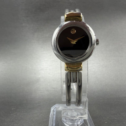 Movado Harmony Watch Women 23mm Black Dial Two Tone bangle Round New Battery AB5