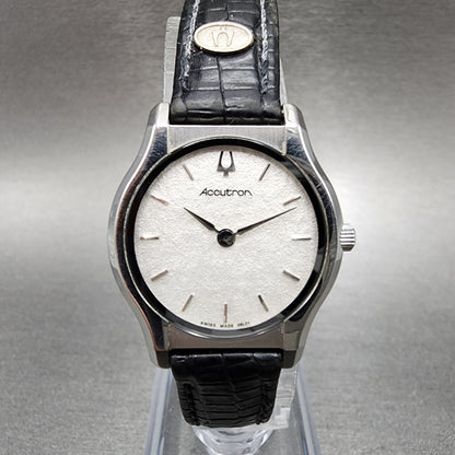 Bulova Accutron Watch Women 25mm White Dial Steel Round 26L01 New Battery0