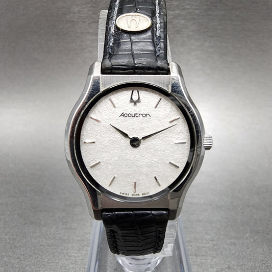 Bulova Accutron Watch Women 25mm White Dial Steel Round 26L01 New Battery0