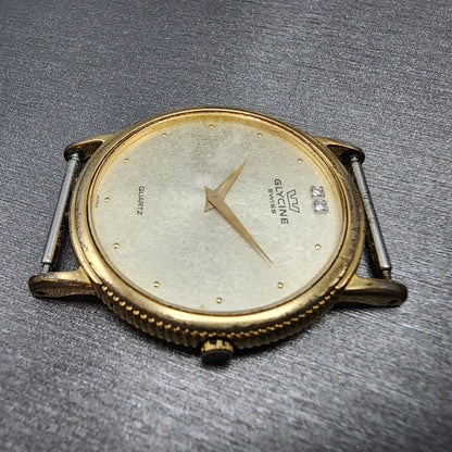 Glycine Watch Men 32mm Champagne Dial Gold Tone Round New Battery
