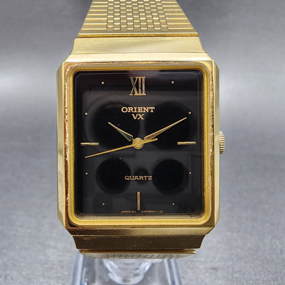 Orient VX Tank Watch men 27mm Black Dial Gold Tone Rectangle New Battery0