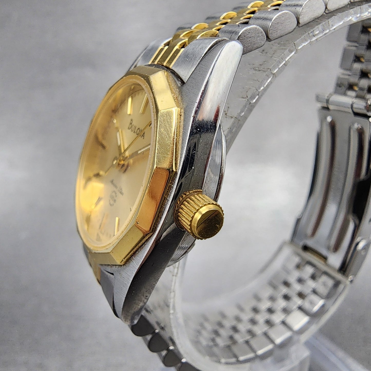 Bulova Marine Star Watch Women 24mm Gold Dial Two Tone Date Round New Battery2