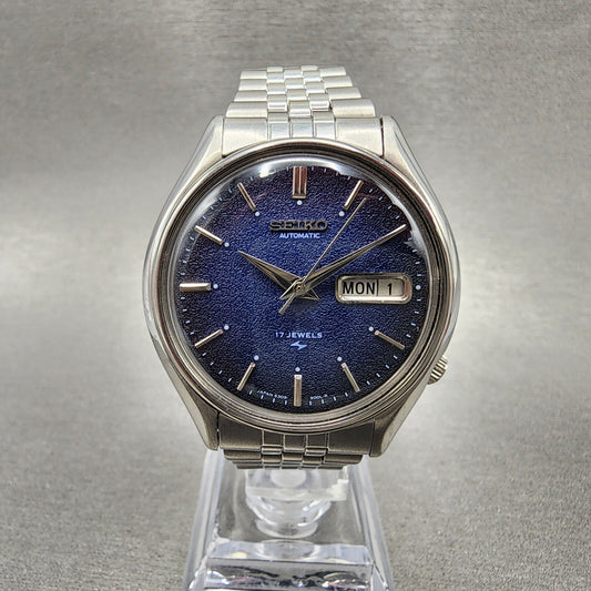 Seiko Automatic Watch Men 38mm Blue Texture Dial Steel Daydate 6309-8480 Runs AB